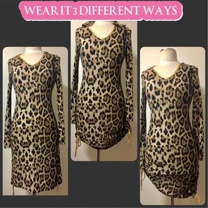 👠👠👠Animal Print Long Sleeve Stretch Dress Sz L